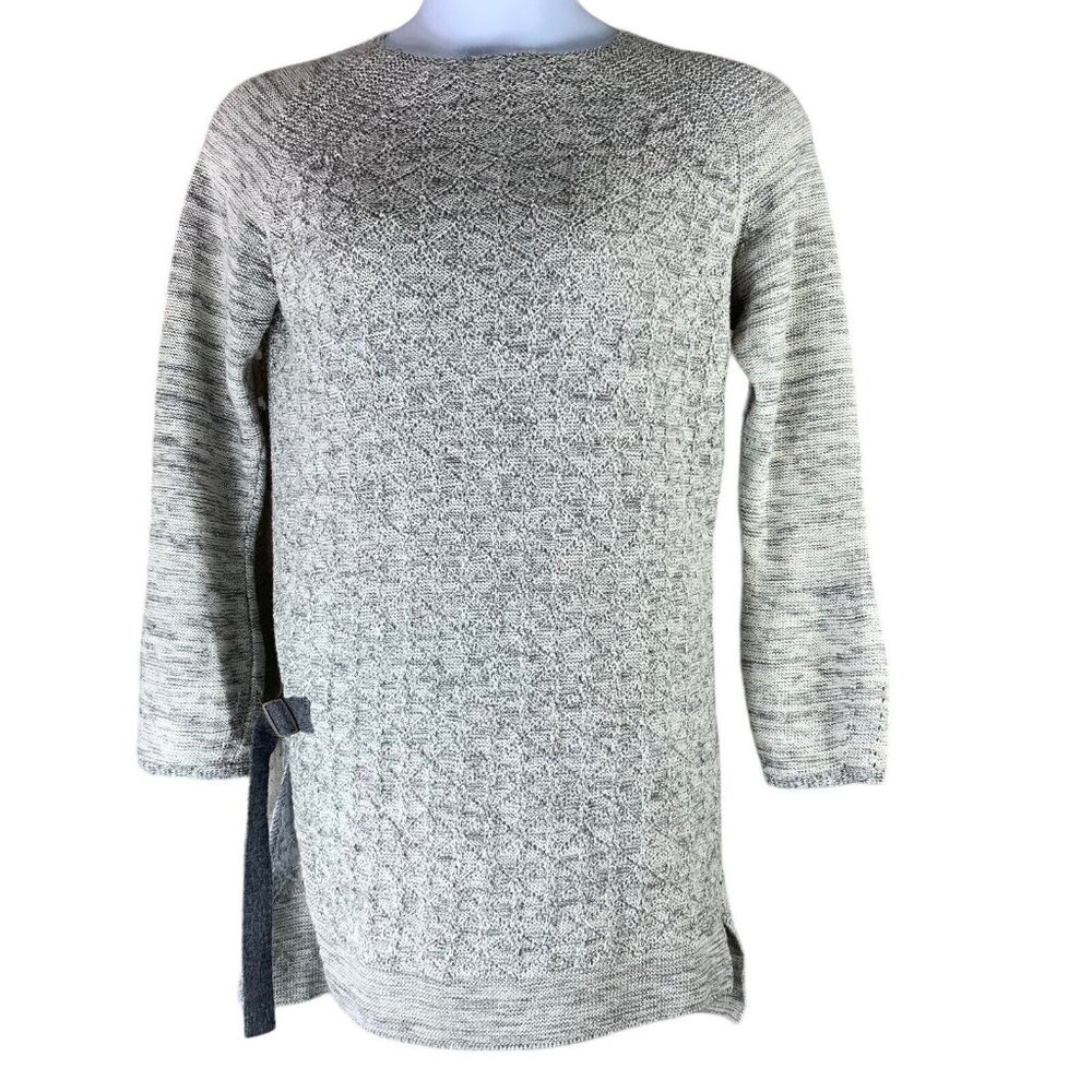 Sol Alpaca Sweater Size Medium Tunic Side Slits Gray Long Sleeved Knit Top NEW